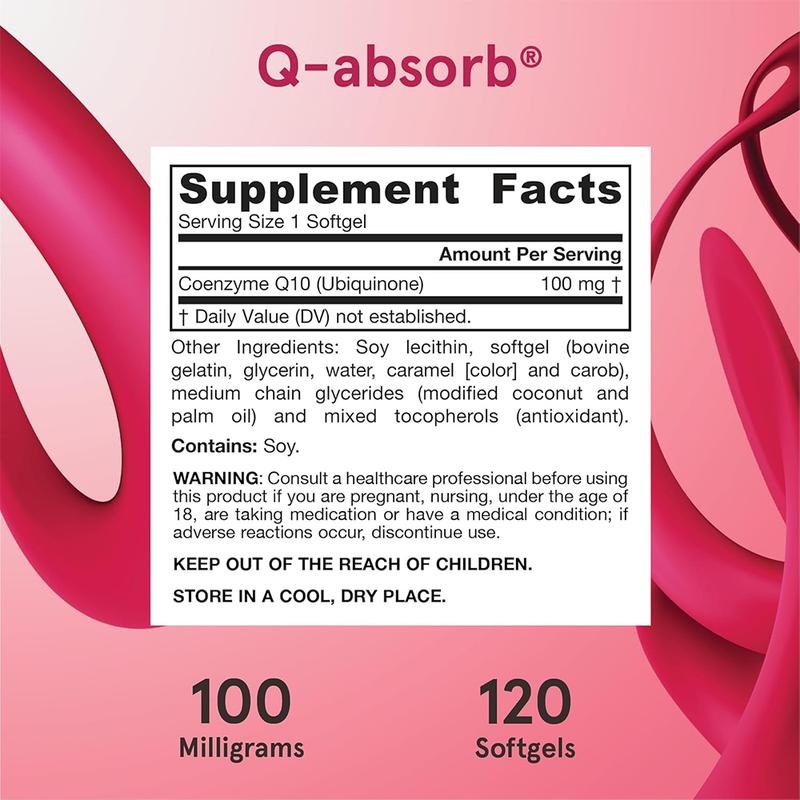Jarrow Formulas Q-absorb Ubiquinone Co-Q10 100 mg, Dietary Supplement, Antioxidant Support for Mitochondrial Health, Cellular Energy Production and Cardiovascular Health, 120 Softgels, 120 Day Supply