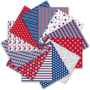 12Pcs Patriotic Cotton Bundles 18 x 22 Inch Star Fat Quarters 4th of July Quilting Patchwork Squares Independence Day Sewing Fabrics for DIY Crafting Home Party