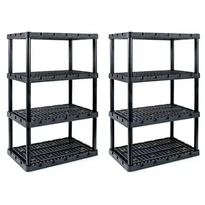 Gracious Living XL 4 Shelf Knect A Shelf Ventilated Storage, Black, 2 Pack