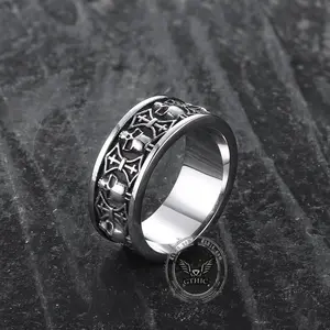 GTHIC Punk Skull Badass Stainless Steel Band Ring Gothic Fashion Accessories for Daily Wear