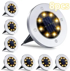 Solar Ground Light, 8Pcs Outdoor Waterproof LED Pathway Light, In-Ground Lights for Yard, Lawn, Driveway, White, Warm