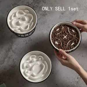 High Footed Slow Food Plate for Cats & Dogs, Elevated Slow Feeder, Ceramic, Anti-Choking Bowl, Neck-Protective Design, Easily Cleanable Cat/dog Feeding Dish