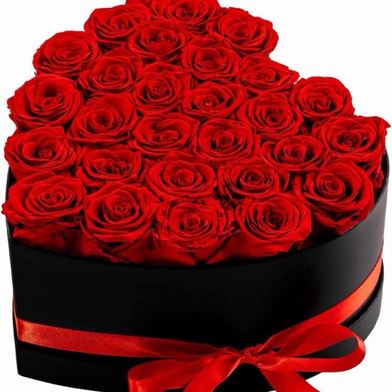 Luxury Ferrero Rocher Gift forever Preserved Roses in Heart-Shaped Box with 27 Eternal Red Roses & 24 Ferrero Rocher Chocolates for Anniversary Birthday Gift for Wife Mother Best Friend Girlfriend dark