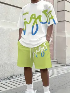 Men's Casual Short Sleeve and Shorts Set, 2-Piece Tropical Printed Round Neck T-Shirt and Shorts, Summer Streetwear, Fashion Design