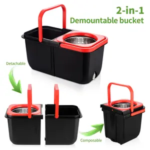 Mop and Bucket Set with 360° Spin Mop Stainless Steel " Handle 3 Microfiber Refills Wringer Set for Home & Commercial Floor Cleaning separate water mop