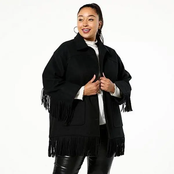 Tower Hill by Christie Brinkley Brushed Faux Melton Jacket with Fringe