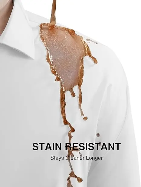 Alimens&Gentle Stain Shield Men's Mulberry Silk Dress Shirt, Long Sleeve Anti-Wrinkle Button Down Daily Men Top Summervibes