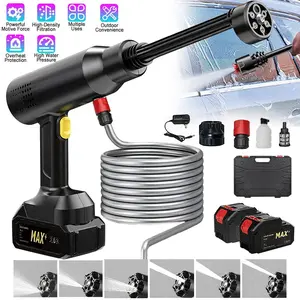 Portable Cordless Pressure Washer, 21V 300W Power Washer with 2 Batteries, Drain Hose, 8L/Min Flow, 30Bar, Foam Pot & Tool Box for Car, Bike, Boat & Yard