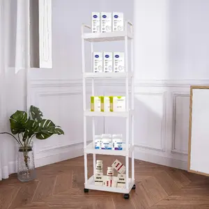 Multifunctional heavy-duty durable plastic rolling storage cabinet with movable wheels; black-and-white frame - space-saving storage cart, easy to assemble, durable material, suitable for kitchens, cosmetic areas and bathrooms, Durable Sturdy Rack.