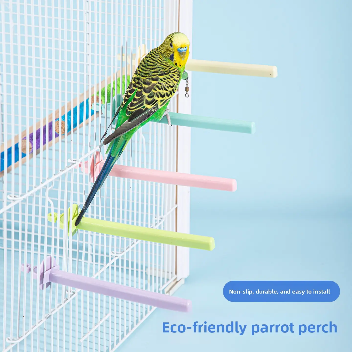 5-piece set of parrot eco-friendly perches, non-slip standing sticks, bird claw and beak grinding rods, plastic platforms, bird toys, birdcage accessories