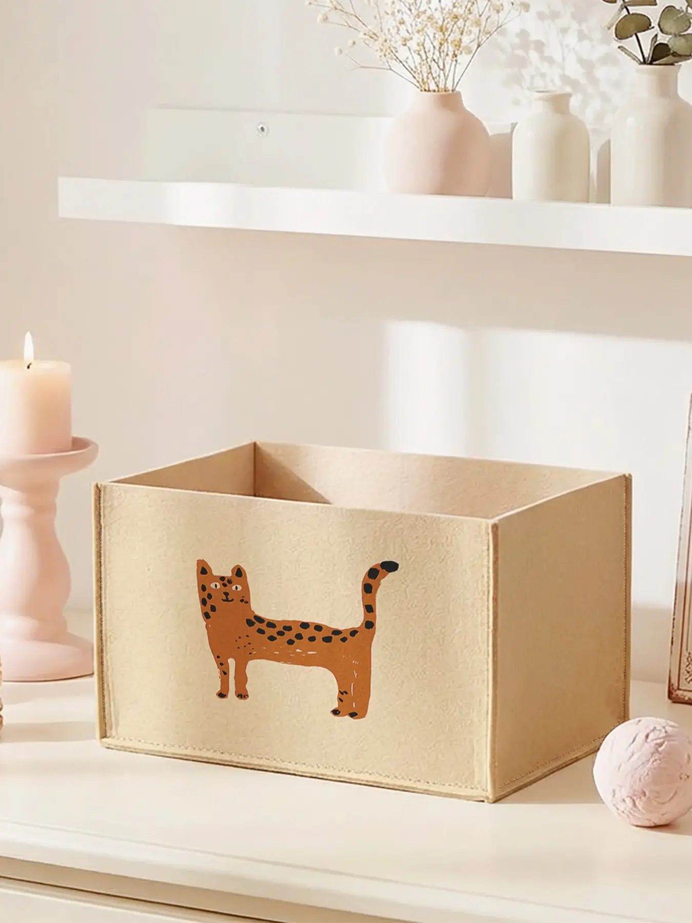 Open Storage Box, Leopard Cat Pattern 2D Print Desktop Organizer, Custom Design, Holds Stationery, Miscellaneous Items, Cosmetics, Keeps Desk Clutter-Free