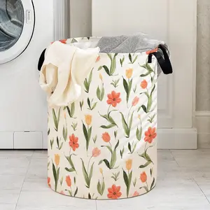 Halloween Floral Print Laundry Basket with Handle, Laundry Organizer, Durable Foldable Dirty Clothes Hamper, Large Capacity Toy Storage Box, Collapsible Laundry Hamper
