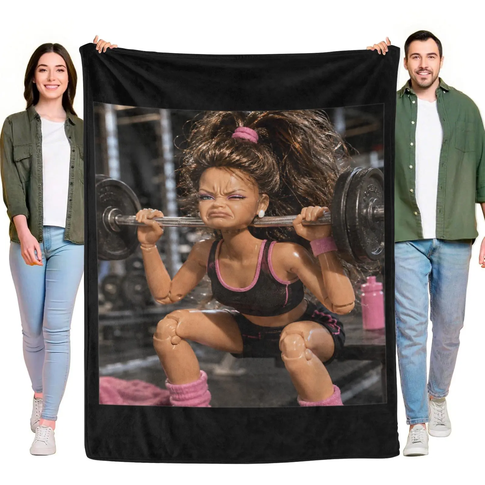 Gym Workout Weightlifting Fitness Barbie Doll Pink Sport Outfit Throw Blanket, Soft Warm Flannel Fashion Doll Sports Themed Blanket For Teen Girls Bedroom