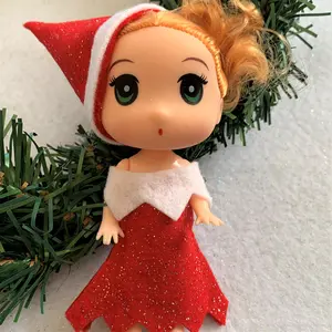 Red Toddler Elf Figurine with Light Pigtails, Christmas Elf, Holiday Elves