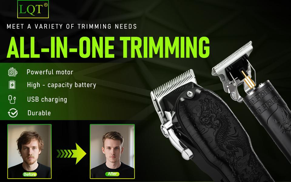 LQT All-In-One Black Dragon Men's Hair Cutting Kit, Cordless Rechargeable Grooming Set with Smart LCD Screen, Complete Home Barber Kit with Full Accessories, Save Money on Barbers for DIY Haircuts & Styling