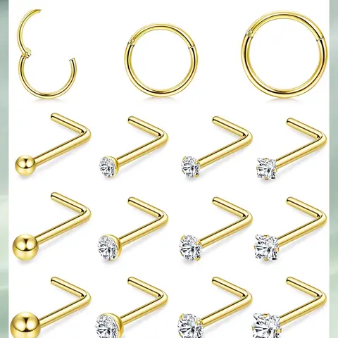 LOYALLOOK 18G Nose Rings Hoops and 20G Nose Studs for Women Men Hypoallergenic 316L Surgical Stainless Steel Clicker Hinged Segment Nose Rings Hoops Ball CZ L-Shape Nose Studs Nostril Piercing Jewelry