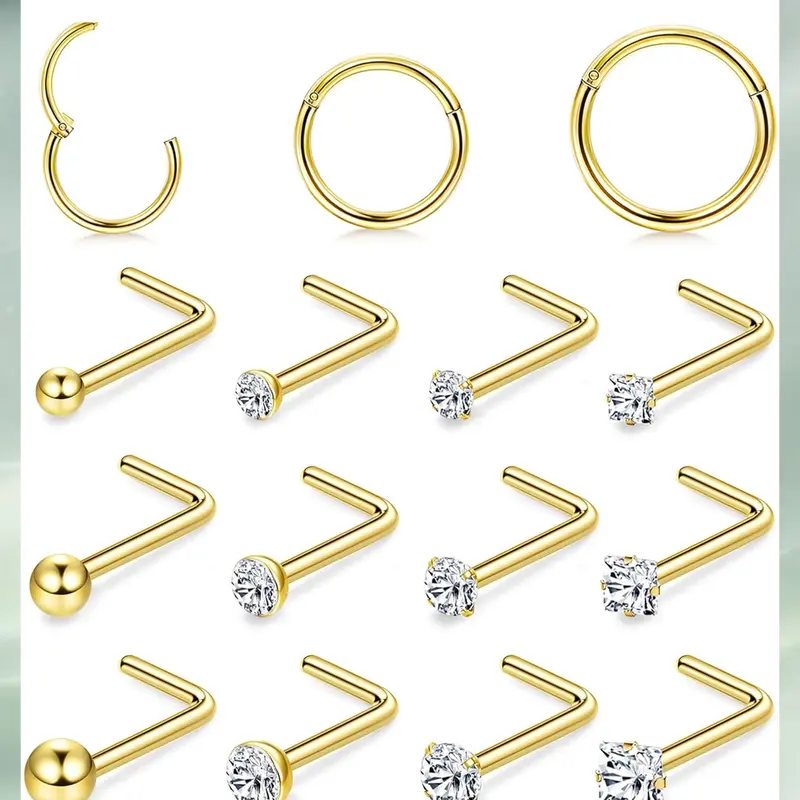LOYALLOOK 18G Nose Rings Hoops and 20G Nose Studs for Women Men Hypoallergenic 316L Surgical Stainless Steel Clicker Hinged Segment Nose Rings Hoops Ball CZ L-Shape Nose Studs Nostril Piercing Jewelry