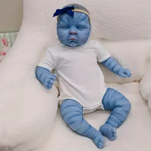 48cm Hand-Painted Blue Skin Reborn Baby Dolls Soft Simulation Sitting & Lying Down Fashion Dolls for Ages 3+