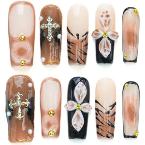 10PCS 3D Square  Collections  Reusable Handmade Press-On Nails – Acrylic REUSABLE 3D Gel Summer 2025/Prom