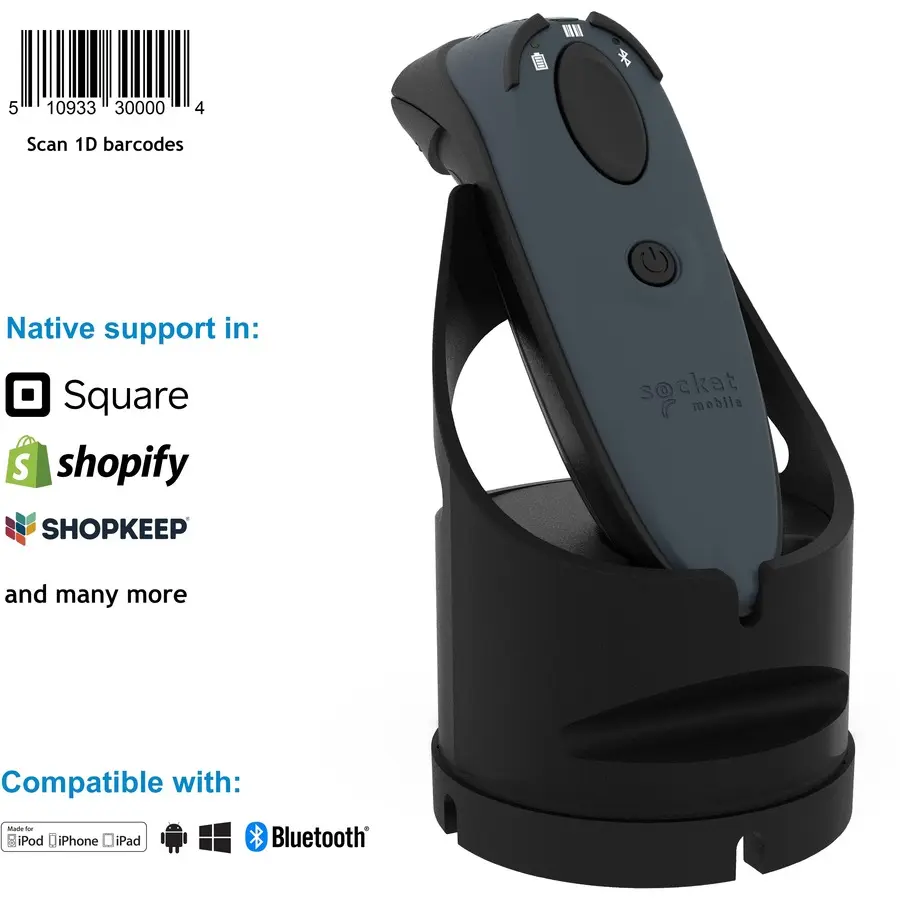 Socket Mobile DuraScan D730 Laser Barcode Scanner, Gray, with Charging Dock