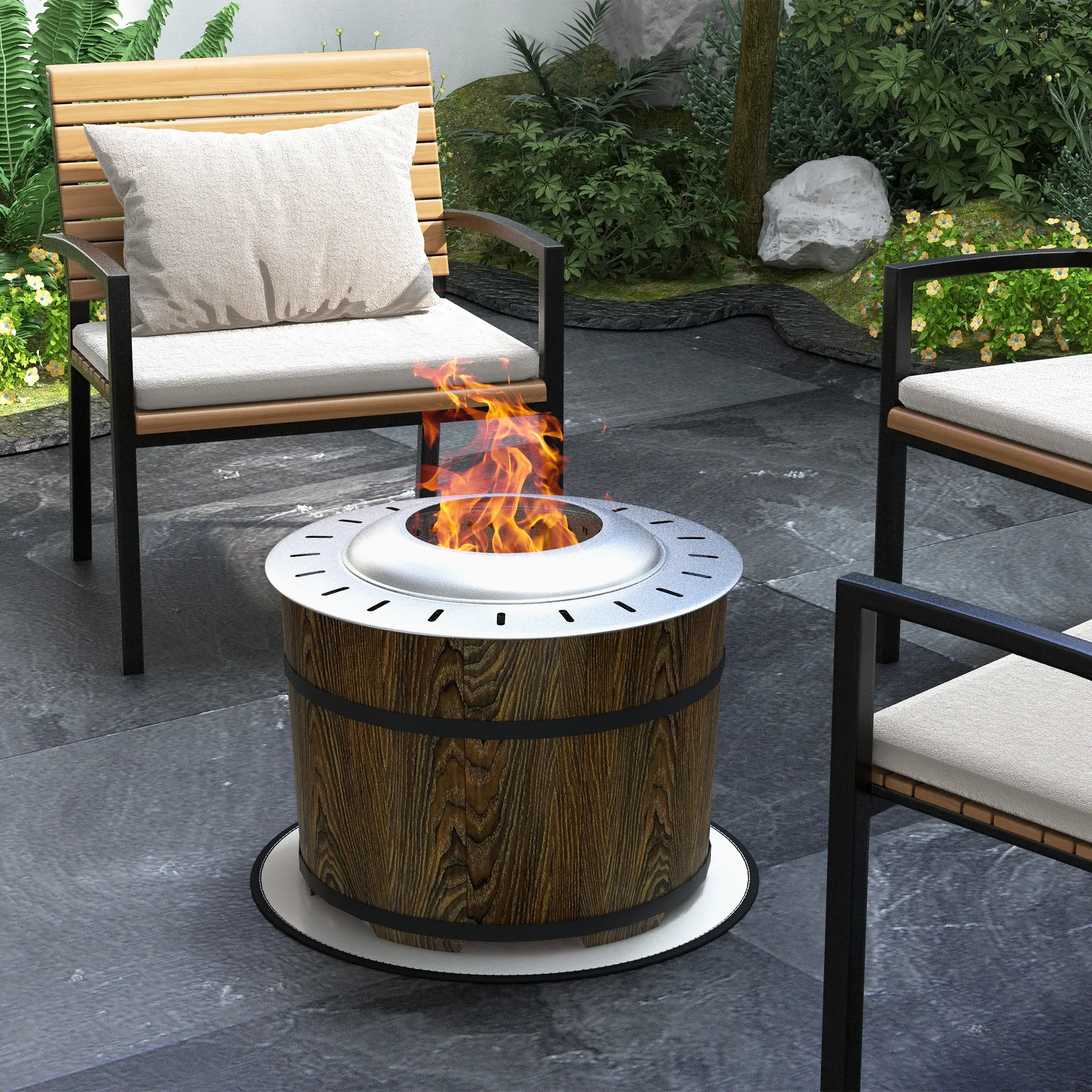 Magnesium Oxide Smokeless Fire Pit - Portable Heavy-Duty Brown Camping Bonfire Stove with Heat-Resistant Base Mat, Outdoor Fireplace for Backyard Patio Gatherings, RV Camping & All-Season Outdoor Heating