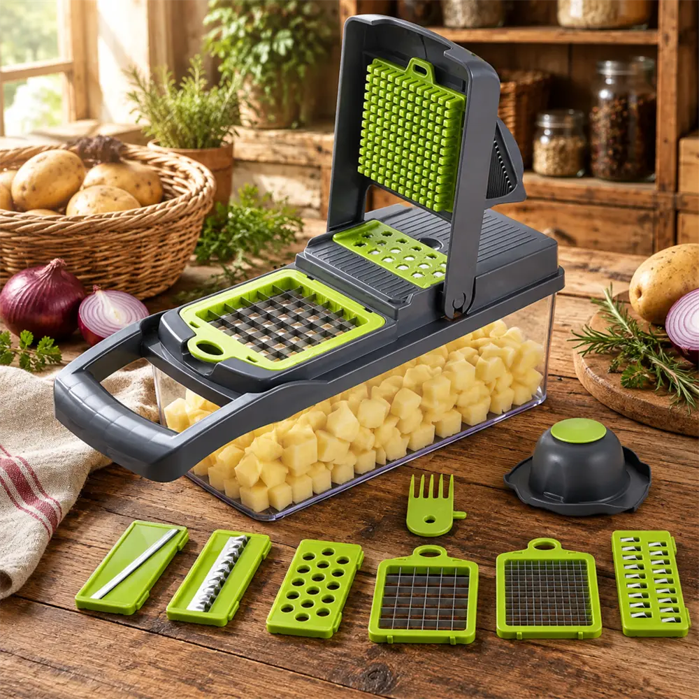Stainless Steel 16-in-1 Vegetable Fruit Slicer, Professional Multifunctional Kitchen Utensils with Basket, Vegetable Slicing Mandolines, Peeler-Grater Mandolines, Boujee Food Prep Tool
