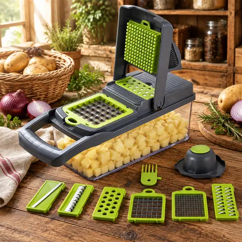 Stainless Steel 16-in-1 Kitchen Slicer Dicer - Durable Efficient Kitchen Kit, Slicer Vegetable Cutter, Onion Dicer, Potato Cutter, Peeler-Grater with Storage Container, Professional Multifunctional Food Prep Utensil
