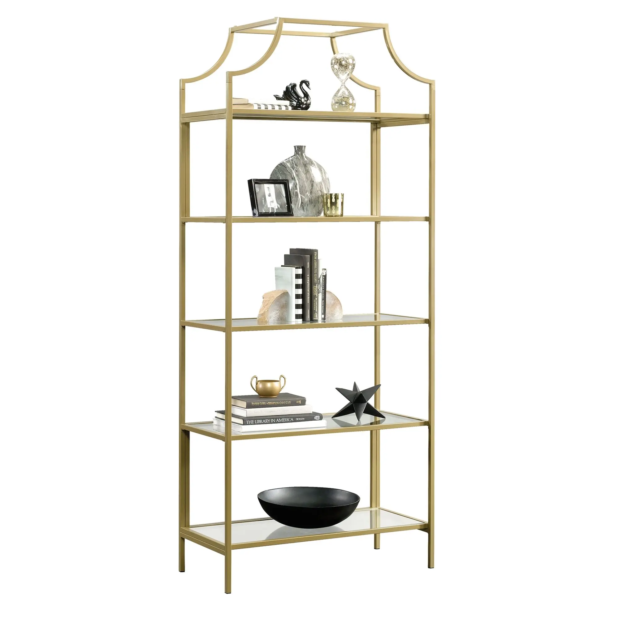 International Lux Modern Bookcase - 5 Open Shelves with Safety-Tempered Glass