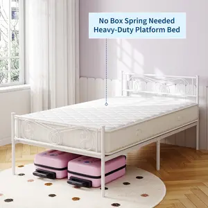 White Twin Metal Bed Frame with Headboard and Footboard, Steel Slats Support, No Box Spring Needed, Easy Assembly