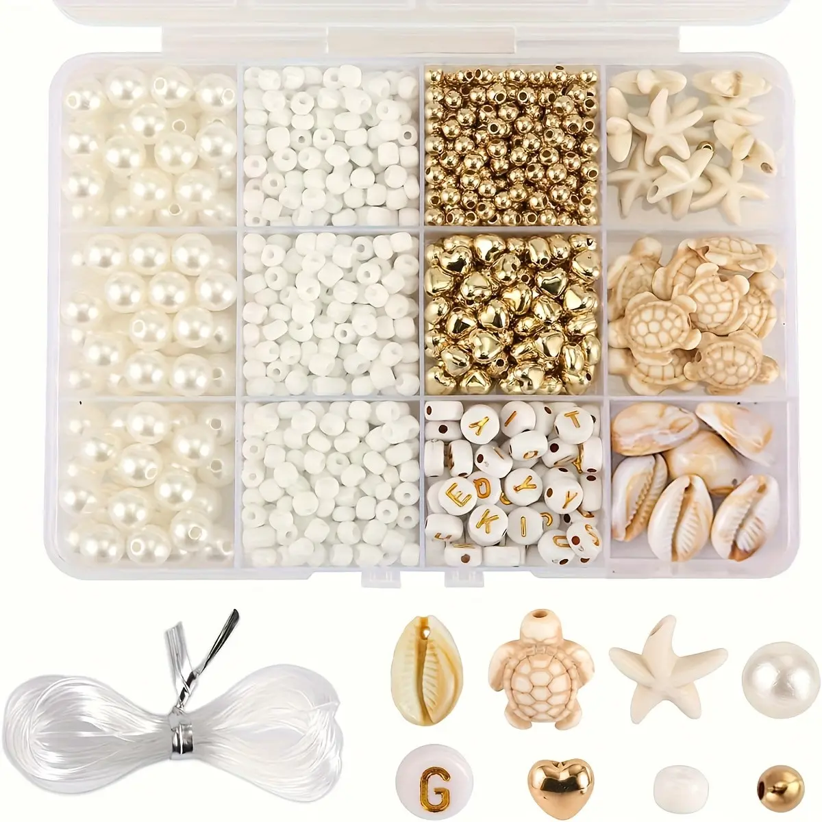 Beach Bracelet Making Kit Ocean Series, Includes Acrylic Shell, Sea Glass, Letter, Heart Beads, Jewelry Craft Supplies