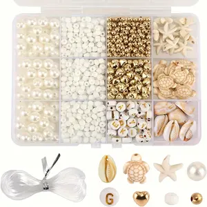 Beach Bracelet Making Kit Ocean Series, Includes Acrylic Shell, Sea Glass, Letter, Heart Beads, Jewelry Craft Supplies