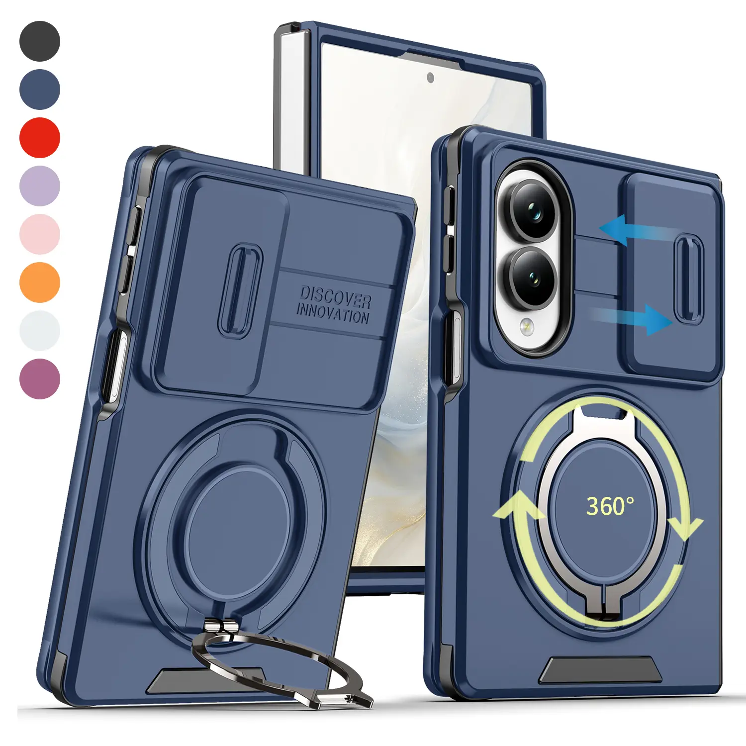 Magnetic Case for Samsung Galaxy Z Fold 8 Shockproof Case with 360° Rotating Ring Kickstand, Sliding Camera Cover & Hinge Protection, Heavy Duty Military-Grade Phone Cover