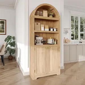 71.6″ Arched Storage Cabinet w/ Adjustable Shelves & 2 Doors – Farmhouse 6‑Tier Bookcase, Kitchen Pantry Display Shelf for Living Room & Dining Area Organization
