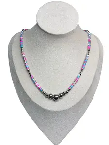 Cotton Candy & Stainless Pearl Necklace