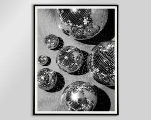 Black And White Disco Ball Poster Retro Disco Art Prints Bar Cart Wall Art Prints Mirrorball Wall Art Girls Room Decor