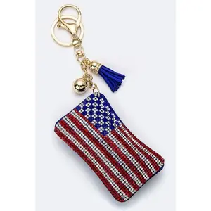 Crystal US Flag Pillow Key Charm