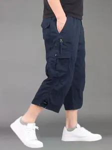 Men's Casual Seven-Quarter Pants, No Elastic Fabric, All Seasons Daily Wear, Loose Fit, Multiple Pockets, Commute & Streetwear