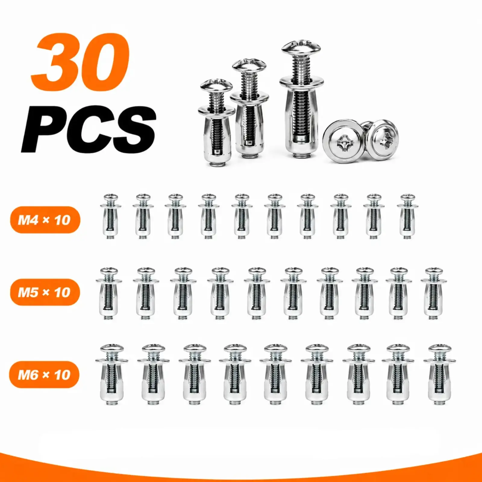 30Pcs Heavy-Duty Carbon Steel Button Rivet Locking Nuts Set - M4 M5 M6 Zinc Plated Steel Bolt-Compatible Industrial & Furniture Hardware for Panel Fixing, Sheet Metal Repair, toolupgrade