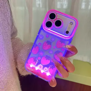 Voice-activated glowing four-leaf clover/strawberry dot phone case, featuring a personalized and unique call light design, for iPhone X/11/12/13/14/15/16/17 Pro/Pro Max/Plus. A stylish protective case with a distinctive design, perfect for daily use.