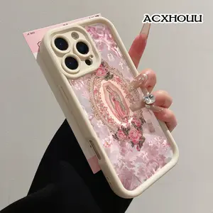 Compatible with iPhone 17 16 E Pro Max 15 Plus 14 13 12 11 XS XR Pink Ornate Religious Art Soft TPU Shockproof Anti-Scratch Rugged Cover