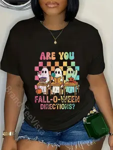 100% Cotton Unisex Retro are You Fall O Ween Directions Teacher Halloween Ghost T-Shirt
