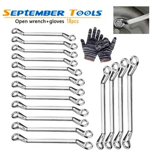 18pcs Multifunctional Double-ended Spanner Double Head Box End Wrench Heat Treated Hardened Offset Ring Spanner Auto Repair Tool