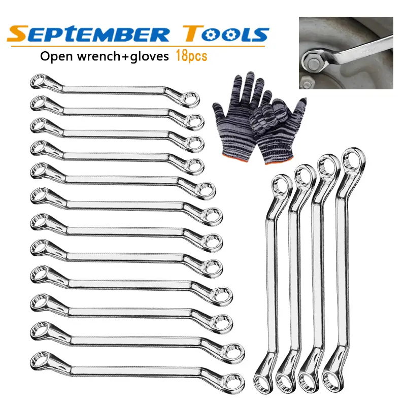 18pcs Hardened Metal Offset Double-Ended Ring Spanner Set - Heat-Treated Box End Wrenches, Multi-Use Offset Wrench for Auto Repair Hand Tool Needs