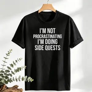 [100%Cotton]Women's I'M NOT PROCRASTINATING I'M DOING SIDE QUESTS Regular Fit Short Sleeve Crew Neck Casual T-Shirt Spring Summer Everyday Wear