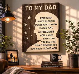 Sentimental Father Quote Canvas Print - "How Much I Love You" Dad Silhouette Wall Decor, Meaningful Home Poster for Living Room, Bedroom