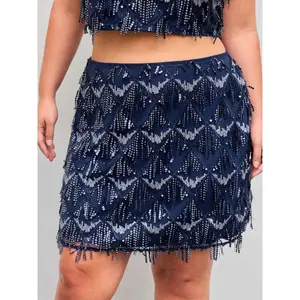 Cider [size 0-24] Sequin Mid Rise Solid Rhombus Mini Skirt Curve & Plus