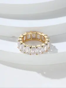 Luxury Square Zircon Ring for Women, Single Row Synthetic Gemstone Jewelry, Casual Style Stackable Rings for All Seasons, Cubic Zirconia Rings