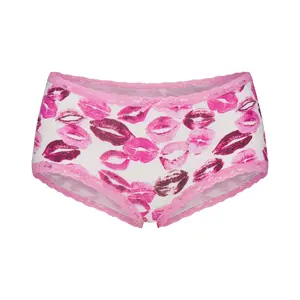 LIGHTWEIGHT COTTON LACE BOY SHORT | PINK ALLOVER LIPSTICK