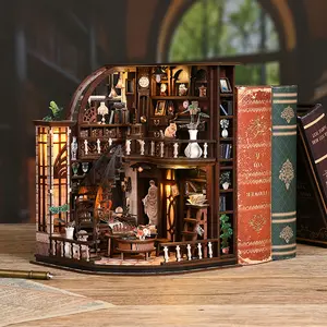 3D Wooden DIY Puzzle Set With LED Classic Bookstore Scene Desk Ornament Adult Toy Creative Gift Exquisite Ornament Stress Relief For Adults
