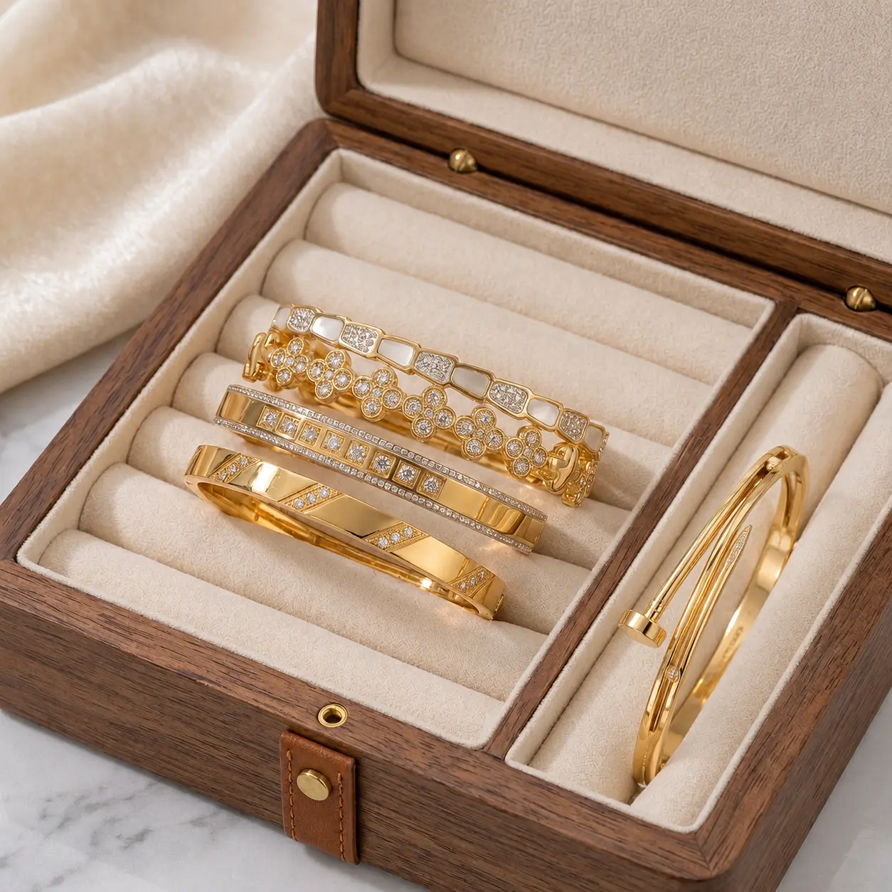 5PCS 304 Stainless Steel Gold Stackable Bracelets Set for Women, Trendy Elegant Bangle Set, Rhinestone & Crystal Jewelry for Everyday Wea, Trendy Bangle Set, Perfect Gift for Birthday and other Occasions